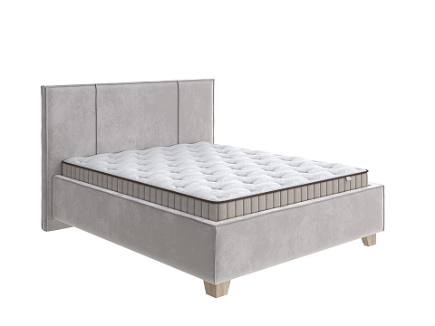 Большая двуспальная кровать Hygge Line - Мягкая кровать с ножками из массива березы и объемным изголовьем