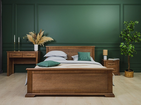 Двуспальная кровать с матрасом Milena-М - Модель из маcсива. Изголовье украшено декоративной резкой.