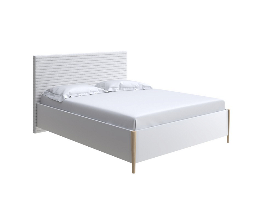 Кровать Rona 140x190 ЛДСП Венге+ткань Дуб Венге/Тетра Голубой - Классическая кровать с геометрической стежкой изголовья