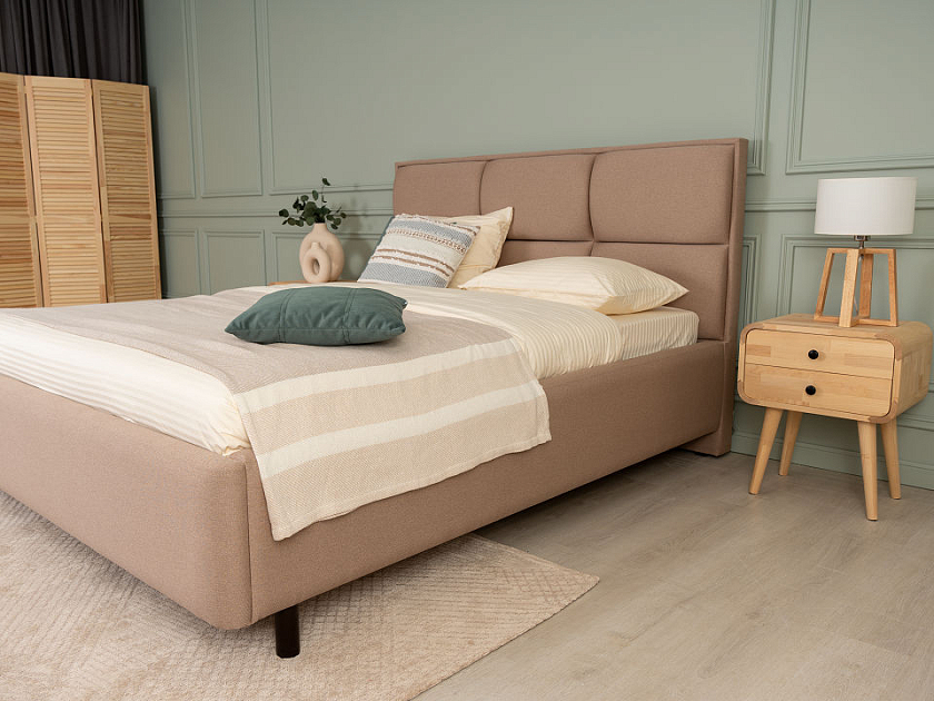 Кровать Malina 160x200 Ткань: Флок Бентлей Светло-серый - Изящная кровать без встроенного основания из массива сосны с мягкими элементами.